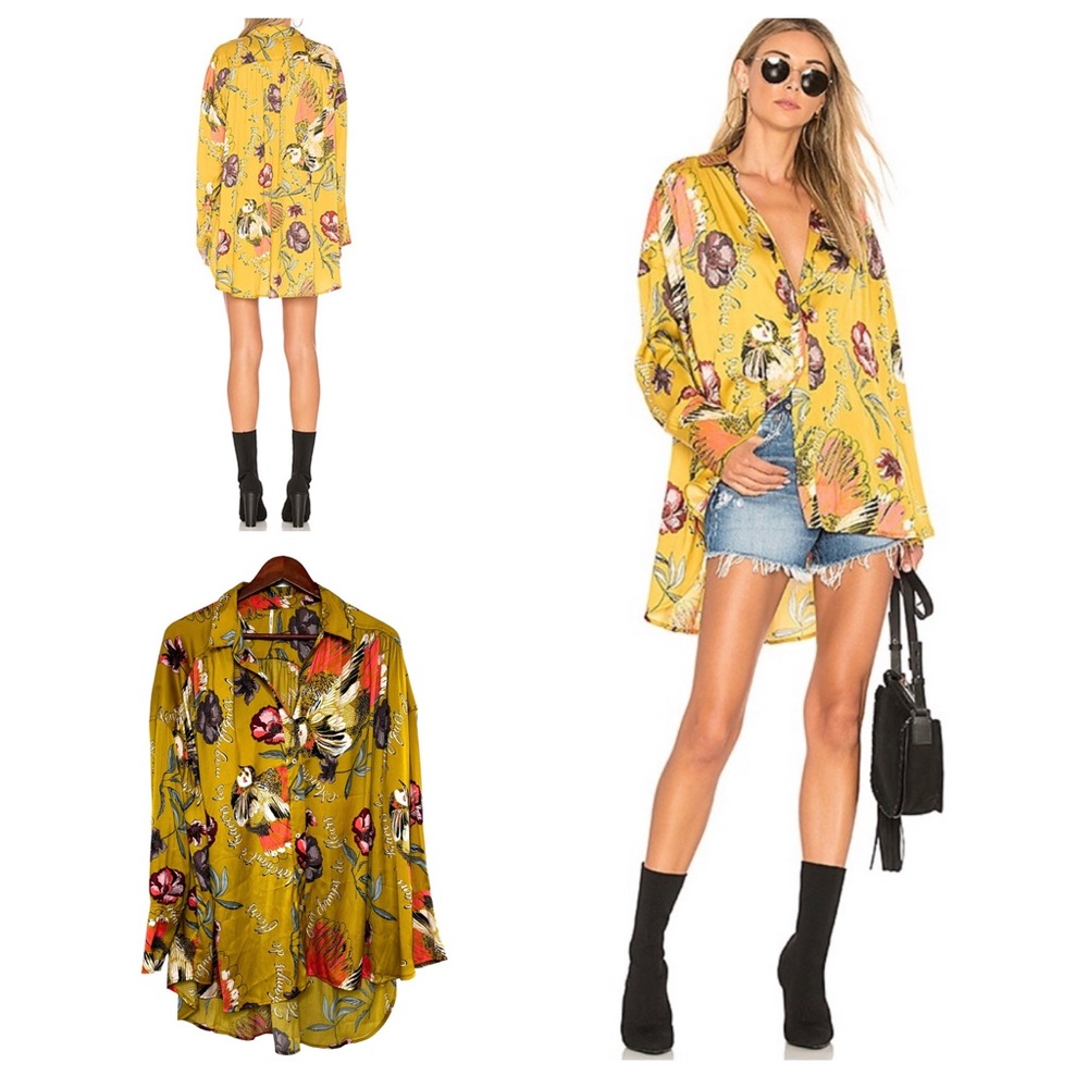 Free People Magnifique Marigold Long Sleeve Oversized Button Down EUC Size M